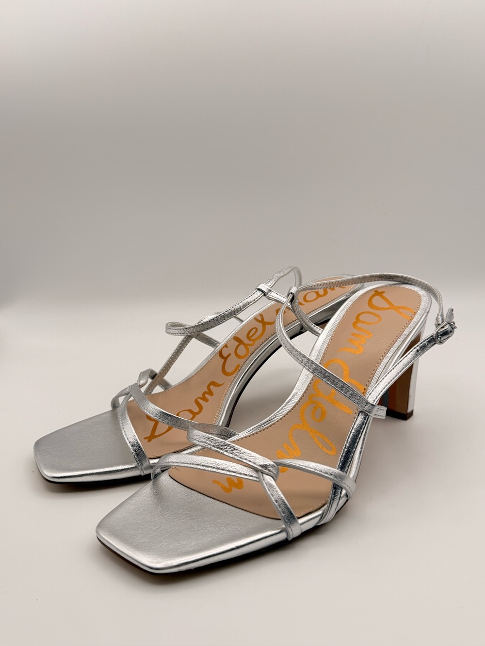 SAM EDELMAN Emmie Soft Silver Leather Slingback Heeled Sandals 10.5 NWT